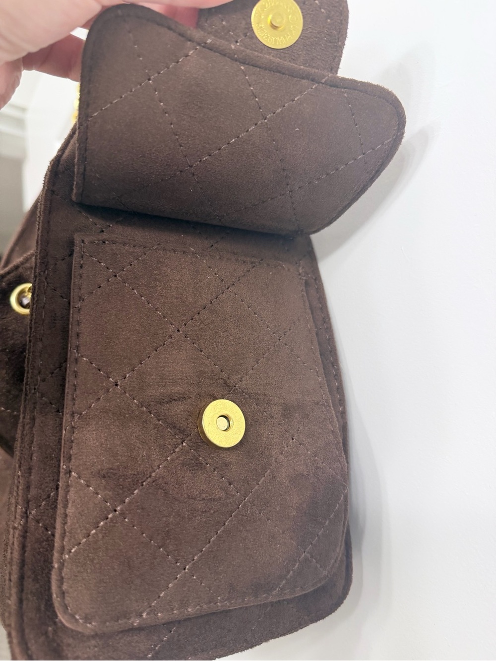 Brown Quilted Faux Suede Handbag - Picture 3 of 6